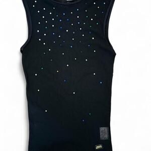 Miss Sixty Y2K Rhinestone Mesh Top – Black – Size M – Made in Italy